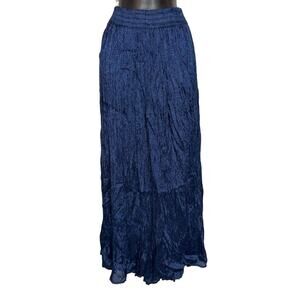 VTG 90s AJ Rayon Navy Blue Crinkle Maxi Skirt Whimsigoth Fairy Boho Women L